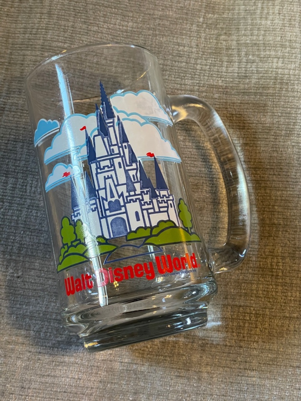 Vintage 90s Disneyland Castle Mug Clear Glass Handle Disney